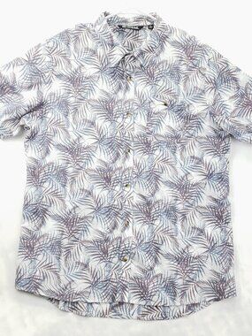Travis Mathew Shirt Mens XL Blue White Hawaiian Short Sleeve Classic Button-Up